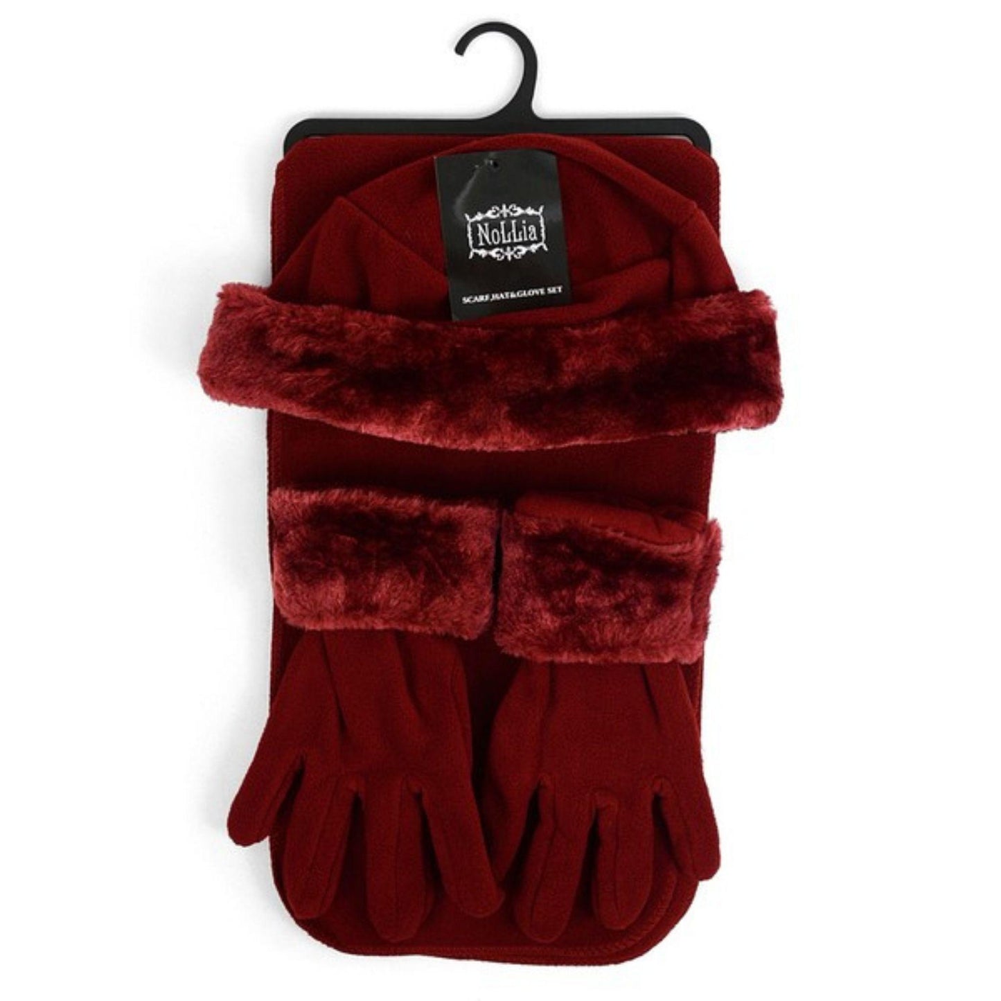 Burgundy hat, scarf, glove set