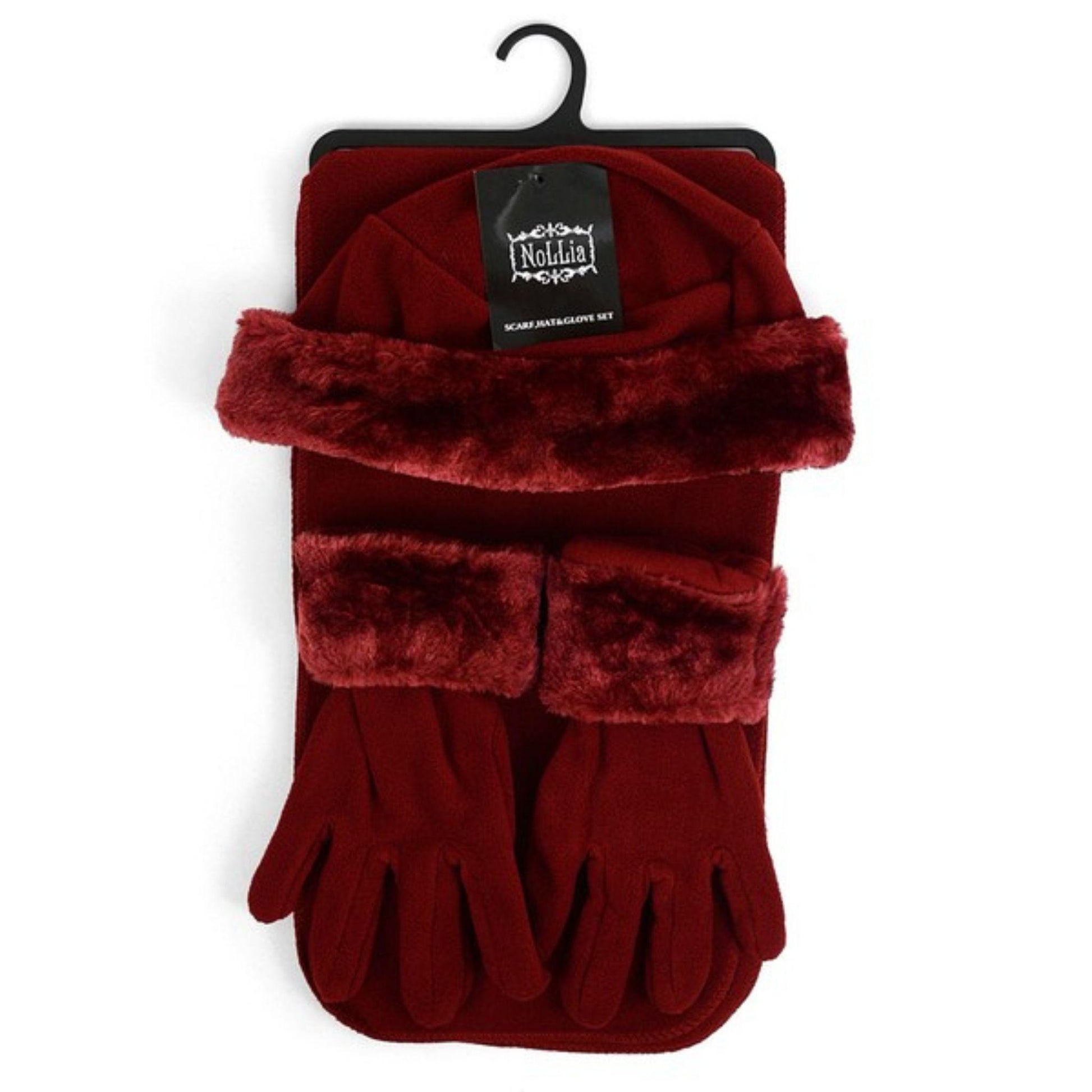 Burgundy hat, scarf, glove set
