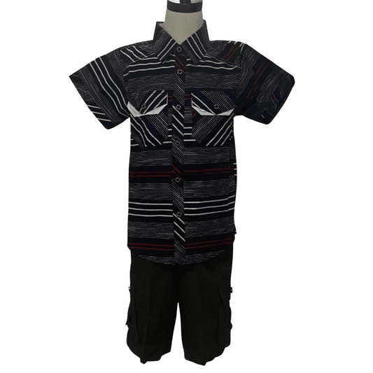 Boy's Navy and Gray Cargo Short Set