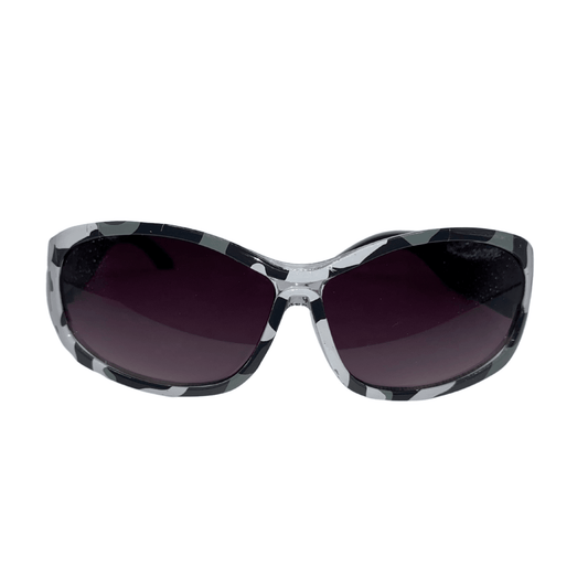 Be ready to block the sun with these black and white camouflage sunglasses.