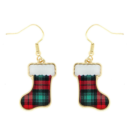Red and Green Buffalo Plaid Christmas Stocking Earrings