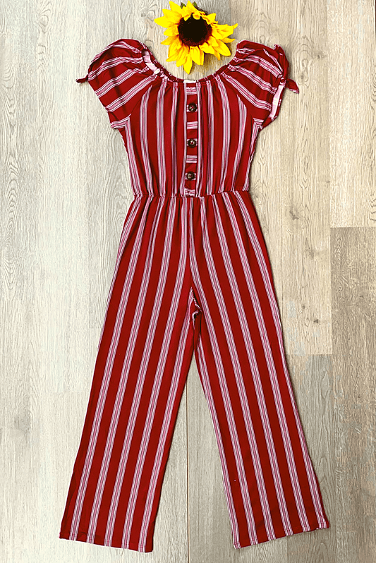 Burgundy Striped Jumpsuit - Ivoree’s Closet