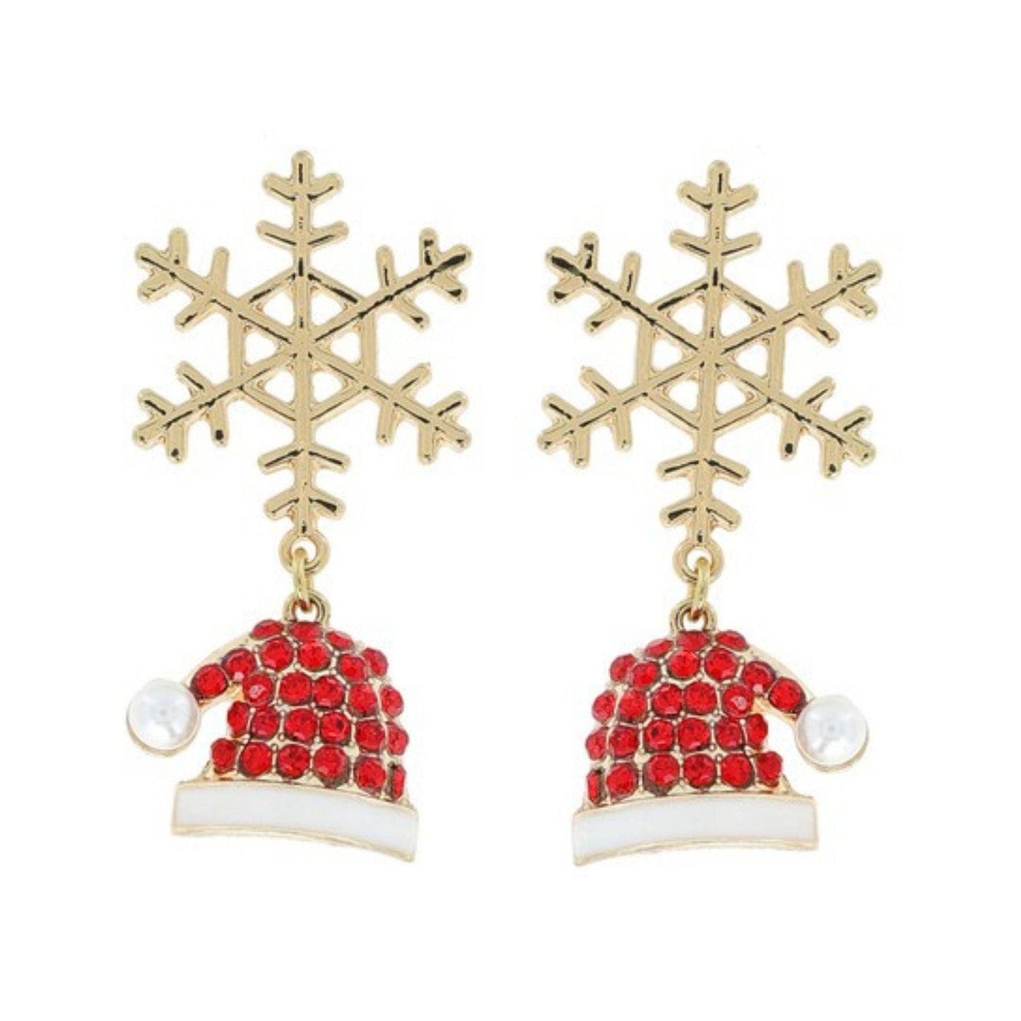 Gold Snowflake Santa Hat Earrings