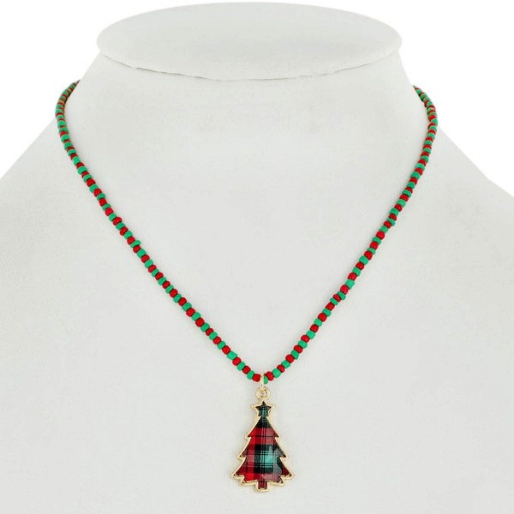 Green Christmas Tree Pendant Necklace