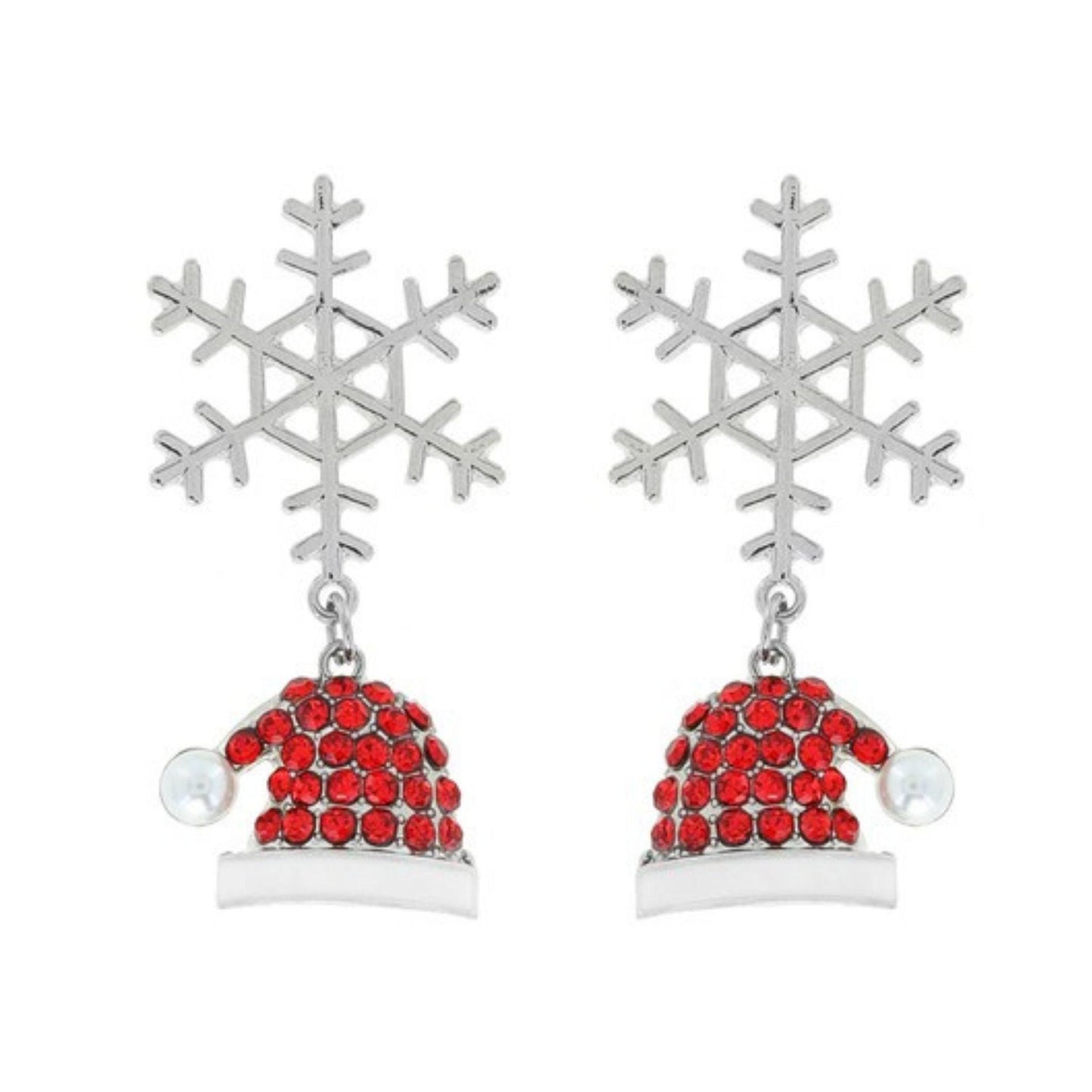 Rhodium Snowflake Santa Hat Earrings