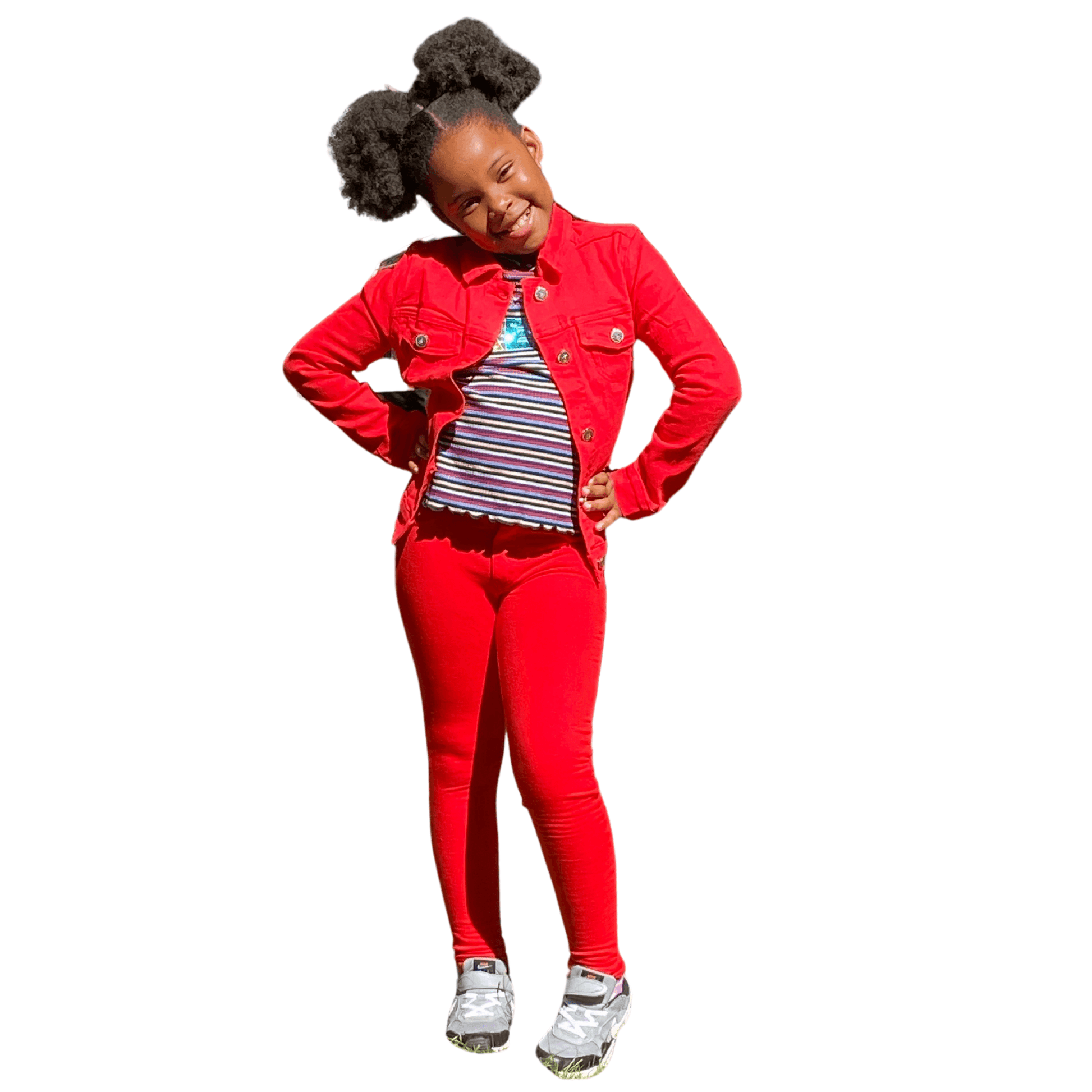 Our ruffle sleeved "DREAM" shirt is a perfect addition to the wardrobe of the little lady in your life.  This shirt features long sleeves and a mock turtle neck with scalloped edges.  This shirt has red, navy, and blue stripes with the word "DREAM" in sequins.   Model is wearing a size 10/12. 